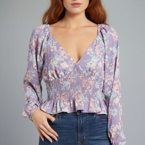 Wayf Purple Floral Blouse